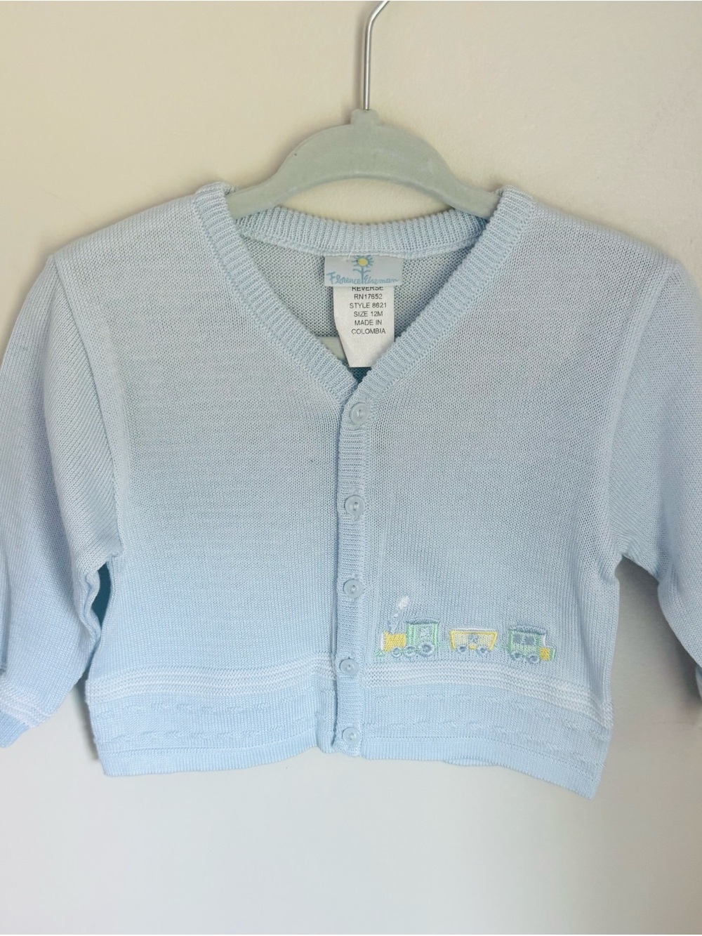 NWT Florence Eiseman Knit Cardigan Sweater Blue Solid V-Neck Button 12M